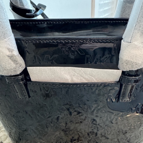 Michael Kors Jet Set XS Black Patent Logo Debossed Convertible Tote BEAUTIFUL - Picture 8 of 10